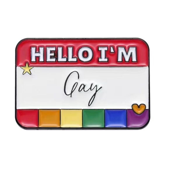 Gay Pride Flag Hello I’m Gay Enamel Pin Gay Rights LGBTQ 1.2in x 0.8in NEW - Picture 1 of 2